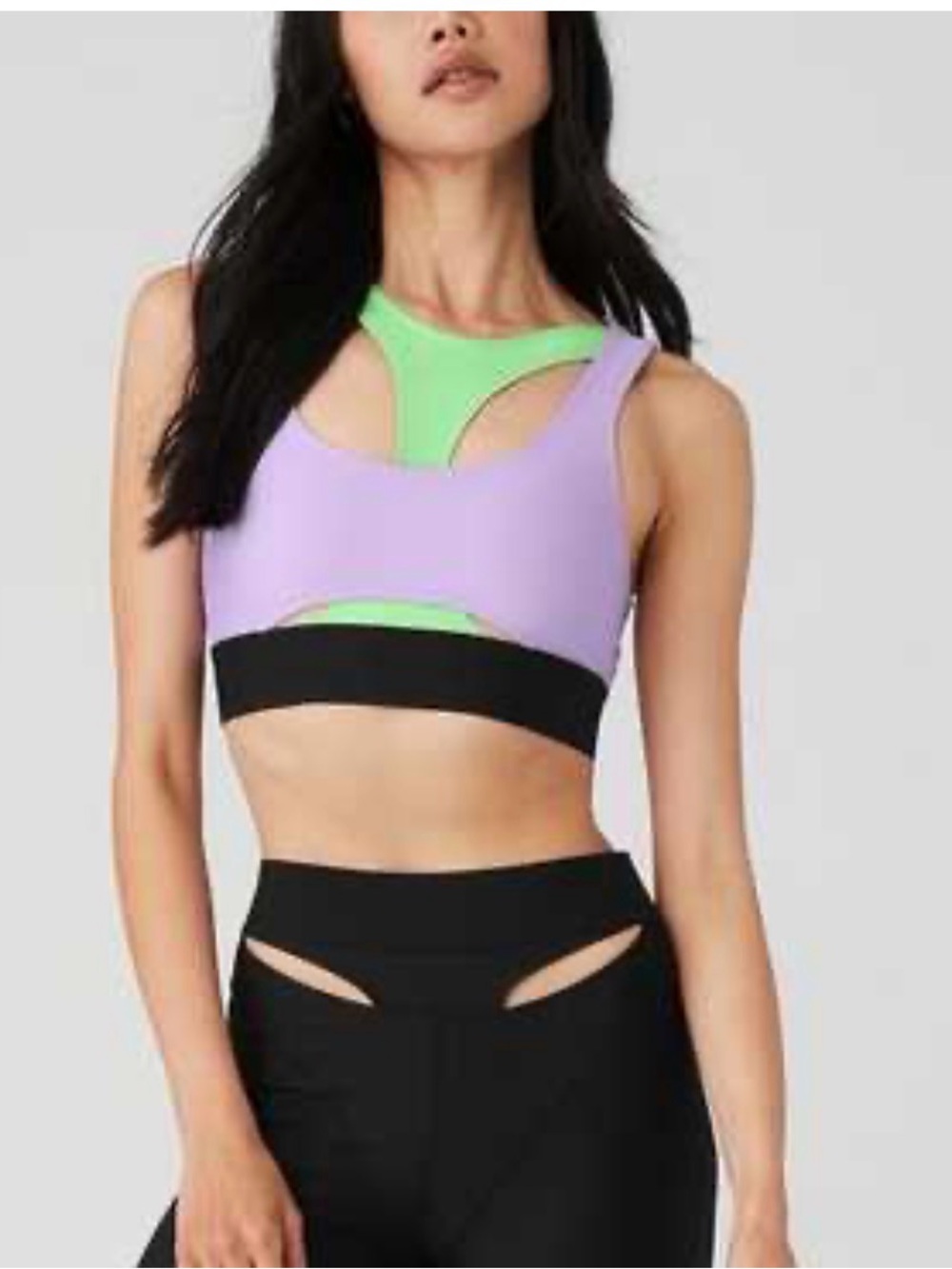 Alo Cutout Sports Bra - Lavender & Neon Green